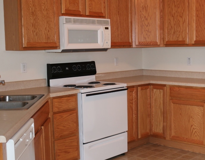 A standard apartment kitchen